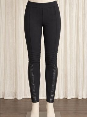 RUNE nyc Black Ponte Leggings with Moto Stitching and Faux Leather Insets